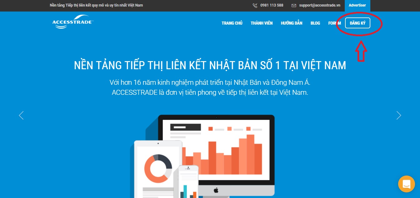 Để tham gia là đối tác của ACCESSTRADE, tại trang chủ bạn bấm vào “Đăng ký” Để tham gia là đối tác của ACCESSTRADE, tại trang chủ bạn bấm vào “Đăng ký”